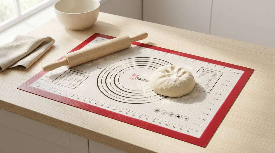 Tapis de cuisson silicone TASTO 60×40 cm sur plan de travail.